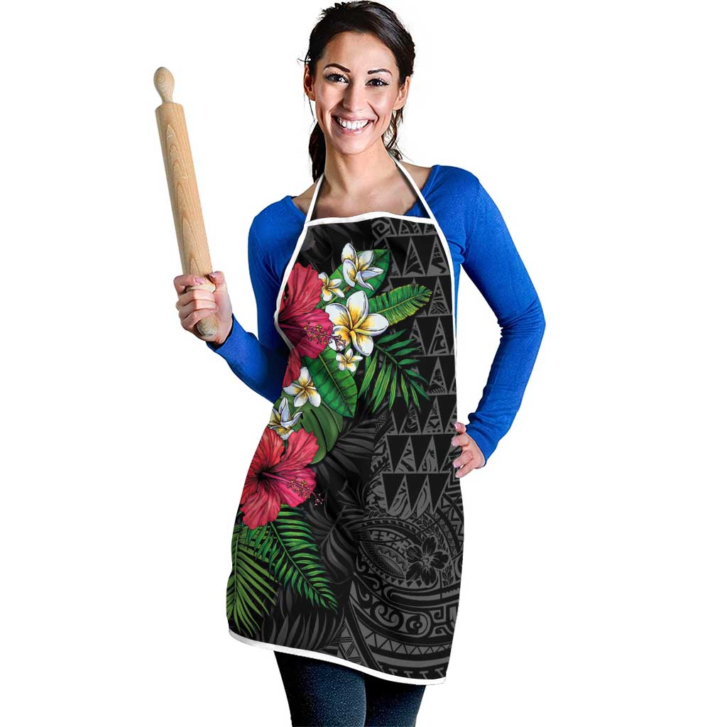 Hawaiian Tropical Plants Apron Kakau Tattoo and Polynesian Pattern Half Black Color
