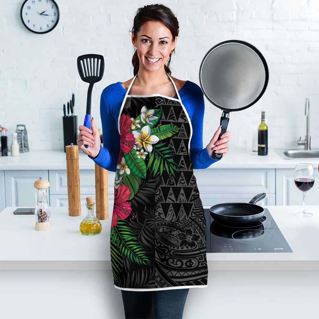 Hawaiian Tropical Plants Apron Kakau Tattoo and Polynesian Pattern Half Black Color