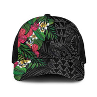 Hawaiian Tropical Plants Baseball Net Cap Kakau Tattoo and Polynesian Pattern Half Black Color