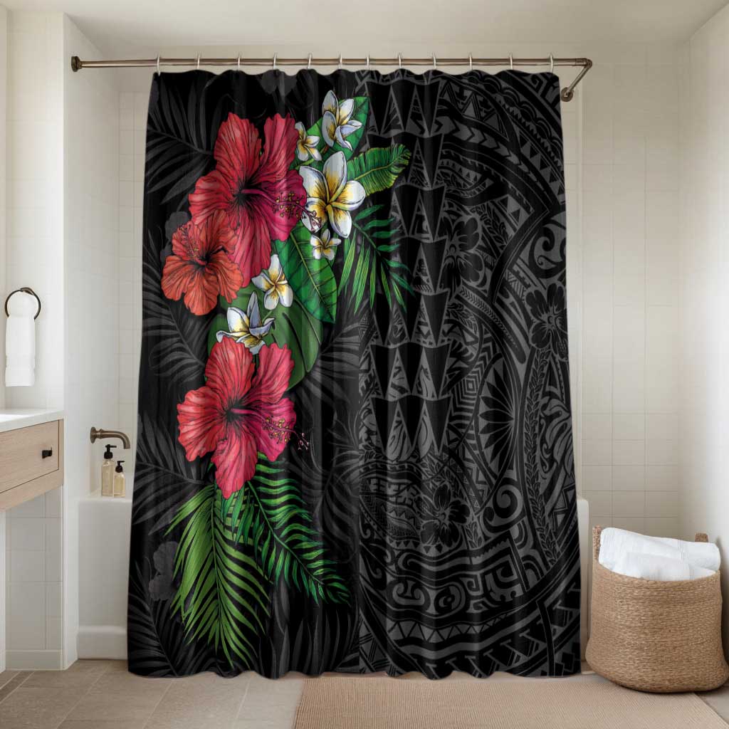 Hawaiian Tropical Plants Bathroom Set Kakau Tattoo and Polynesian Pattern Half Black Color