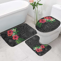 Hawaiian Tropical Plants Bathroom Set Kakau Tattoo and Polynesian Pattern Half Black Color