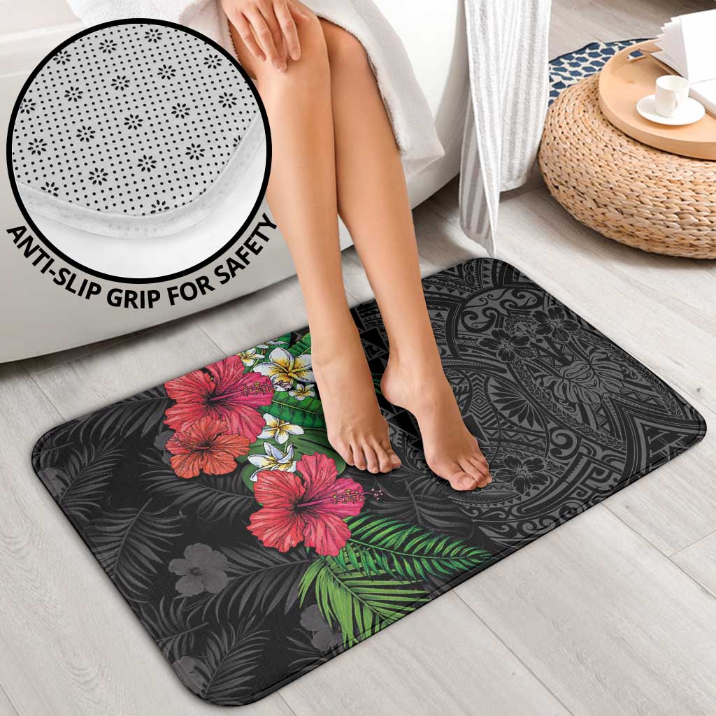 Hawaiian Tropical Plants Bathroom Set Kakau Tattoo and Polynesian Pattern Half Black Color
