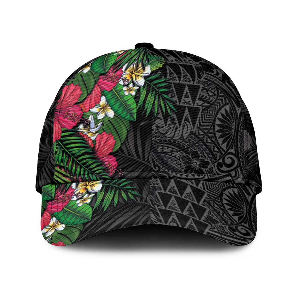 Hawaiian Tropical Plants Classic Cap Kakau Tattoo and Polynesian Pattern Half Black Color