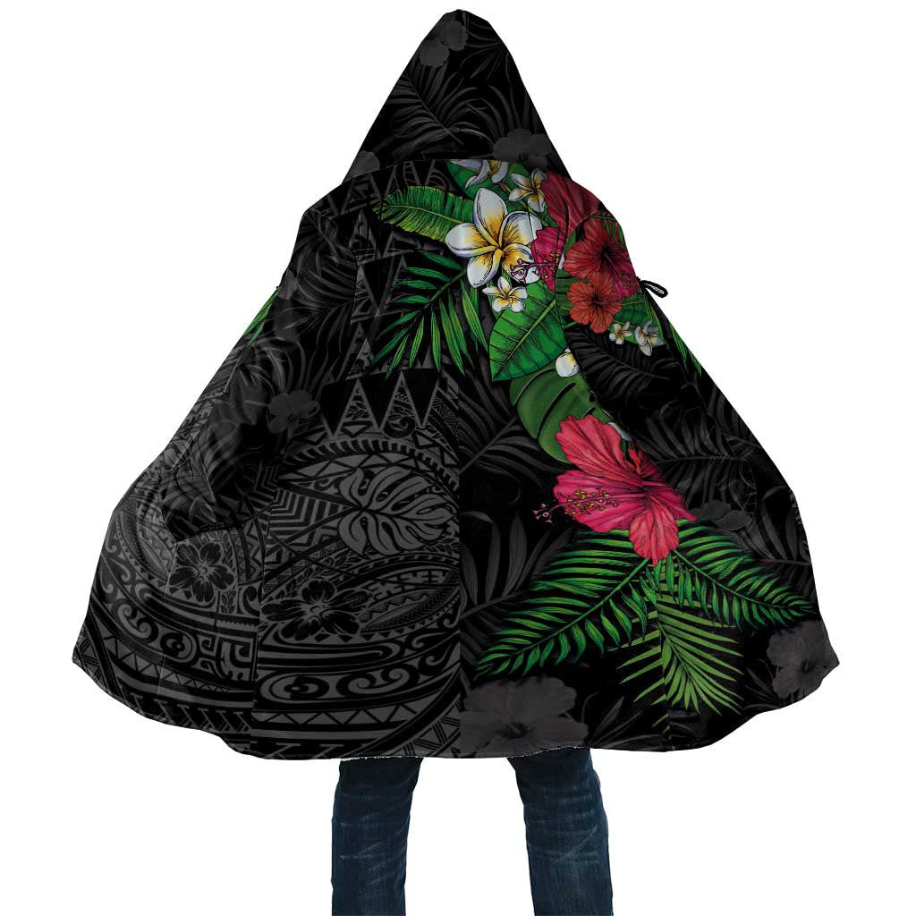 Hawaiian Tropical Plants Cloak Kakau Tattoo and Polynesian Pattern Half Black Color LT03 Unisex Black - Polynesian Pride