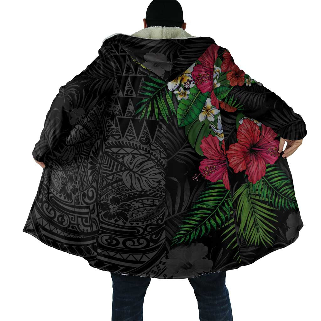 Hawaiian Tropical Plants Cloak Kakau Tattoo and Polynesian Pattern Half Black Color