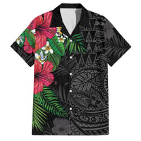 Hawaiian Tropical Plants Family Matching Off Shoulder Maxi Dress and Hawaiian Shirt Kakau Tattoo and Polynesian Pattern Half Black Color