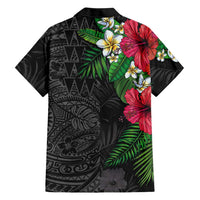 Hawaiian Tropical Plants Family Matching Puletasi and Hawaiian Shirt Kakau Tattoo and Polynesian Pattern Half Black Color