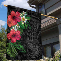 Hawaiian Tropical Plants Garden Flag Kakau Tattoo and Polynesian Pattern Half Black Color