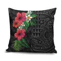 Hawaiian Tropical Plants Pillow Cover Kakau Tattoo and Polynesian Pattern Half Black Color