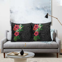 Hawaiian Tropical Plants Pillow Cover Kakau Tattoo and Polynesian Pattern Half Black Color