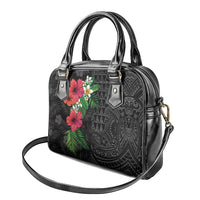 Hawaiian Tropical Plants Shoulder Handbag Kakau Tattoo and Polynesian Pattern Half Black Color