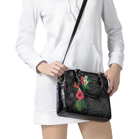Hawaiian Tropical Plants Shoulder Handbag Kakau Tattoo and Polynesian Pattern Half Black Color