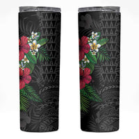Hawaiian Tropical Plants Skinny Tumbler Kakau Tattoo and Polynesian Pattern Half Black Color