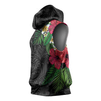 Hawaiian Tropical Plants Sleeveless Hoodie Kakau Tattoo and Polynesian Pattern Half Black Color LT03 - Polynesian Pride