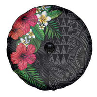 Hawaiian Tropical Plants Spare Tire Cover Kakau Tattoo and Polynesian Pattern Half Black Color