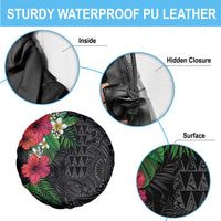 Hawaiian Tropical Plants Spare Tire Cover Kakau Tattoo and Polynesian Pattern Half Black Color