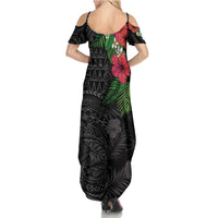 Hawaiian Tropical Plants Summer Maxi Dress Kakau Tattoo and Polynesian Pattern Half Black Color LT03 - Polynesian Pride