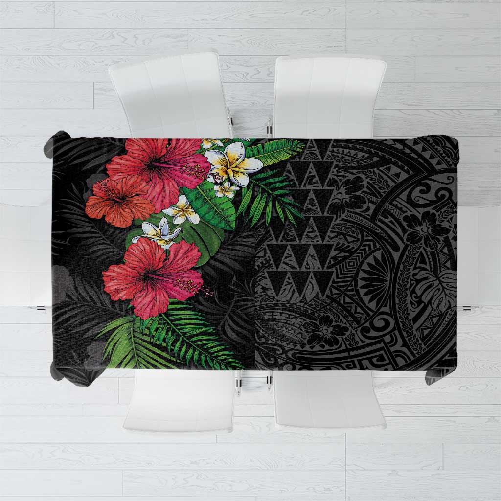 Hawaiian Tropical Plants Tablecloth Kakau Tattoo and Polynesian Pattern Half Black Color