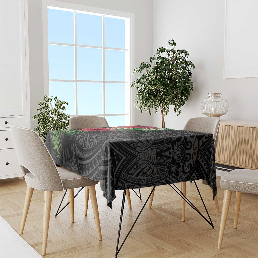 Hawaiian Tropical Plants Tablecloth Kakau Tattoo and Polynesian Pattern Half Black Color