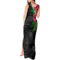 Hawaiian Tropical Plants Tank Maxi Dress Kakau Tattoo and Polynesian Pattern Half Black Color