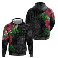 Hawaiian Tropical Plants Zip Hoodie Kakau Tattoo and Polynesian Pattern Half Black Color LT03 - Polynesian Pride