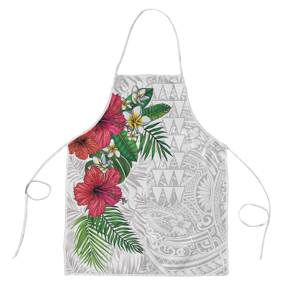 Hawaiian Tropical Plants Apron Kakau Tattoo and Polynesian Pattern Half White Color