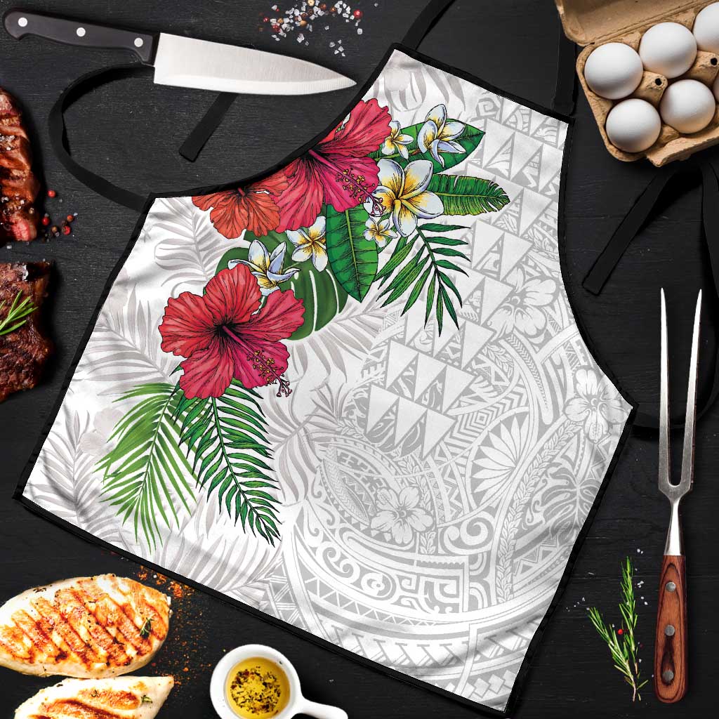 Hawaiian Tropical Plants Apron Kakau Tattoo and Polynesian Pattern Half White Color