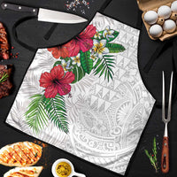 Hawaiian Tropical Plants Apron Kakau Tattoo and Polynesian Pattern Half White Color