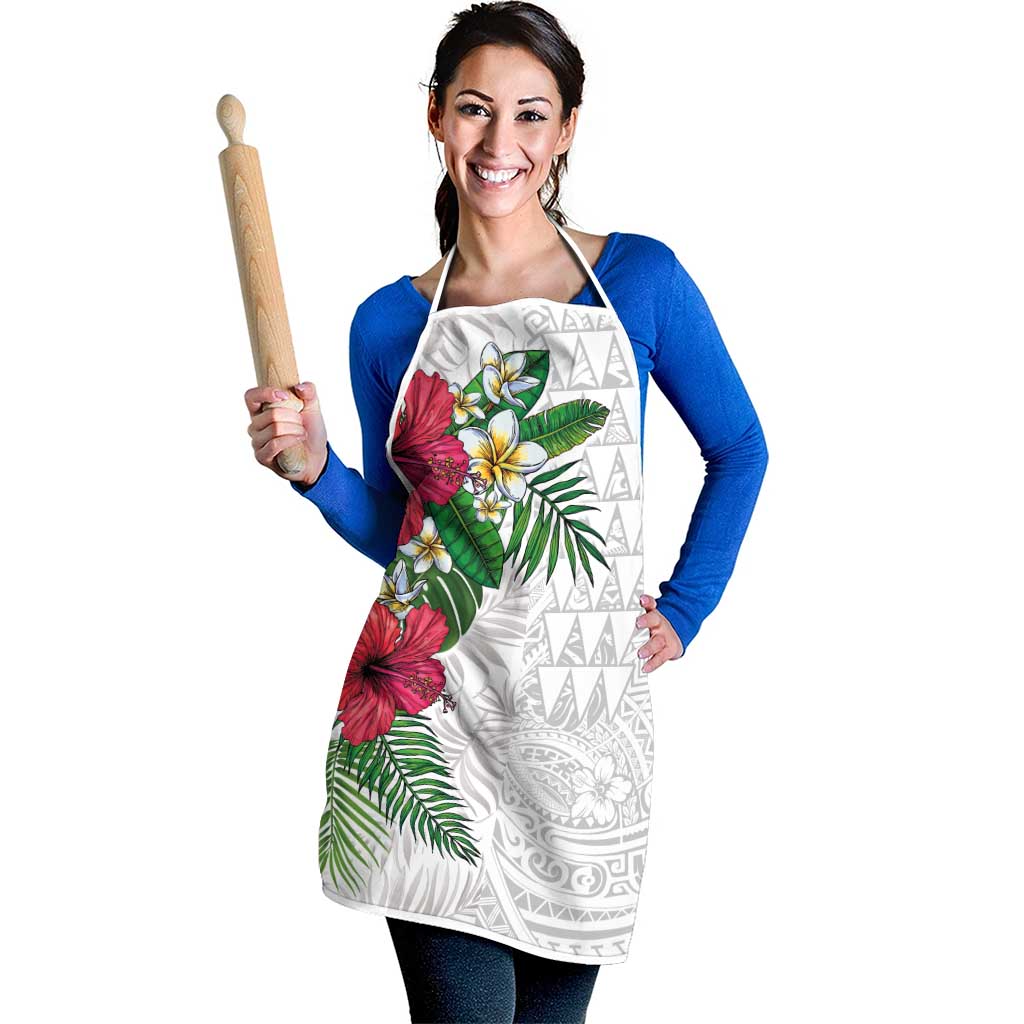 Hawaiian Tropical Plants Apron Kakau Tattoo and Polynesian Pattern Half White Color