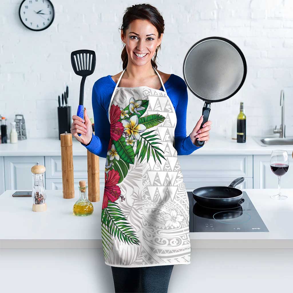 Hawaiian Tropical Plants Apron Kakau Tattoo and Polynesian Pattern Half White Color