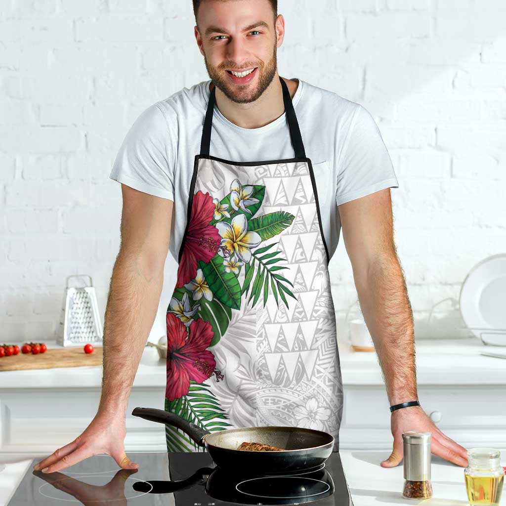 Hawaiian Tropical Plants Apron Kakau Tattoo and Polynesian Pattern Half White Color