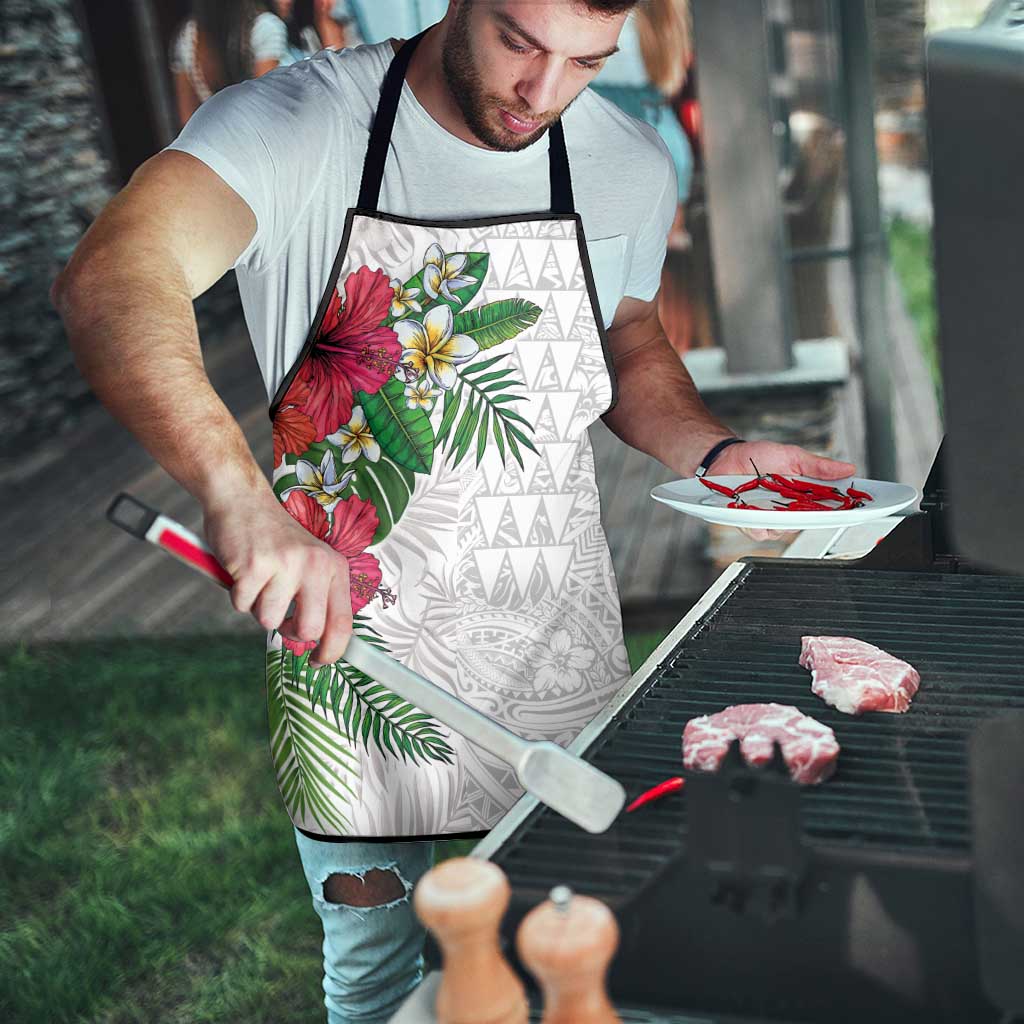 Hawaiian Tropical Plants Apron Kakau Tattoo and Polynesian Pattern Half White Color