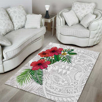 Hawaiian Tropical Plants Area Rug Kakau Tattoo and Polynesian Pattern Half White Color
