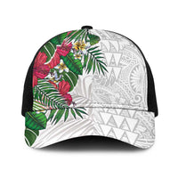 Hawaiian Tropical Plants Baseball Net Cap Kakau Tattoo and Polynesian Pattern Half Black White