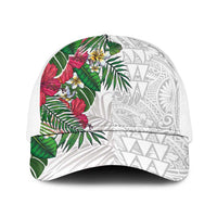 Hawaiian Tropical Plants Baseball Net Cap Kakau Tattoo and Polynesian Pattern Half Black White