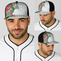 Hawaiian Tropical Plants Baseball Net Cap Kakau Tattoo and Polynesian Pattern Half Black White