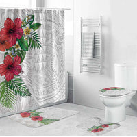 Hawaiian Tropical Plants Bathroom Set Kakau Tattoo and Polynesian Pattern Half White Color