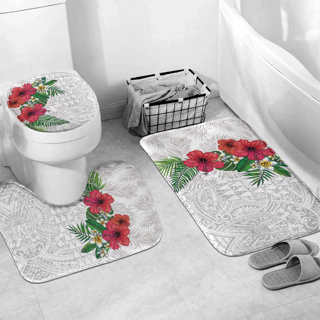 Hawaiian Tropical Plants Bathroom Set Kakau Tattoo and Polynesian Pattern Half White Color