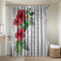 Hawaiian Tropical Plants Bathroom Set Kakau Tattoo and Polynesian Pattern Half White Color