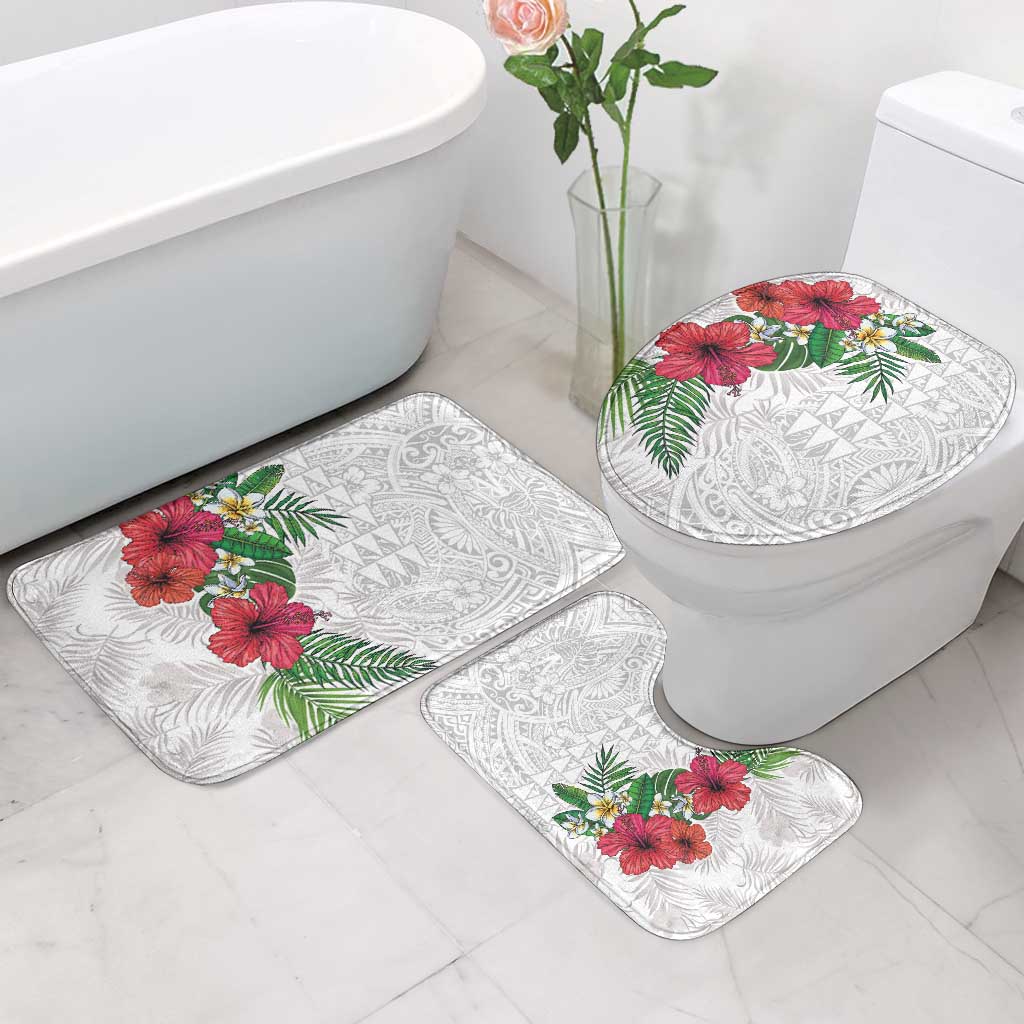 Hawaiian Tropical Plants Bathroom Set Kakau Tattoo and Polynesian Pattern Half White Color