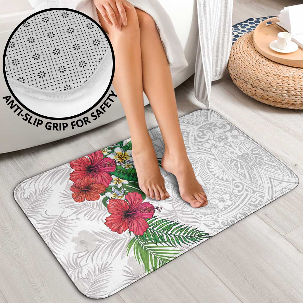 Hawaiian Tropical Plants Bathroom Set Kakau Tattoo and Polynesian Pattern Half White Color