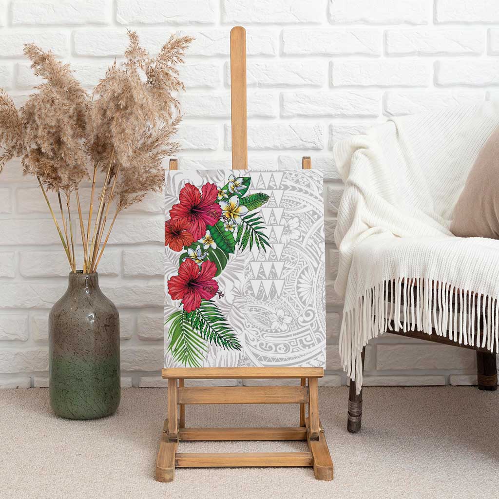 Hawaiian Tropical Plants Canvas Wall Art Kakau Tattoo and Polynesian Pattern Half White Color LT03 - Polynesian Pride