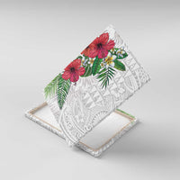 Hawaiian Tropical Plants Canvas Wall Art Kakau Tattoo and Polynesian Pattern Half White Color LT03 With Frame White - Polynesian Pride