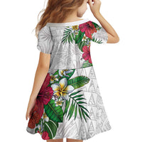 Hawaiian Tropical Plants Family Matching Off The Shoulder Long Sleeve Dress and Hawaiian Shirt Kakau Tattoo and Polynesian Pattern Half White Color LT03 - Polynesian Pride