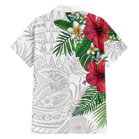 Hawaiian Tropical Plants Family Matching Off Shoulder Short Dress and Hawaiian Shirt Kakau Tattoo and Polynesian Pattern Half White Color LT03 - Polynesian Pride