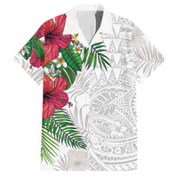 Hawaiian Tropical Plants Family Matching Puletasi and Hawaiian Shirt Kakau Tattoo and Polynesian Pattern Half White Color LT03 Dad's Shirt - Short Sleeve White - Polynesian Pride