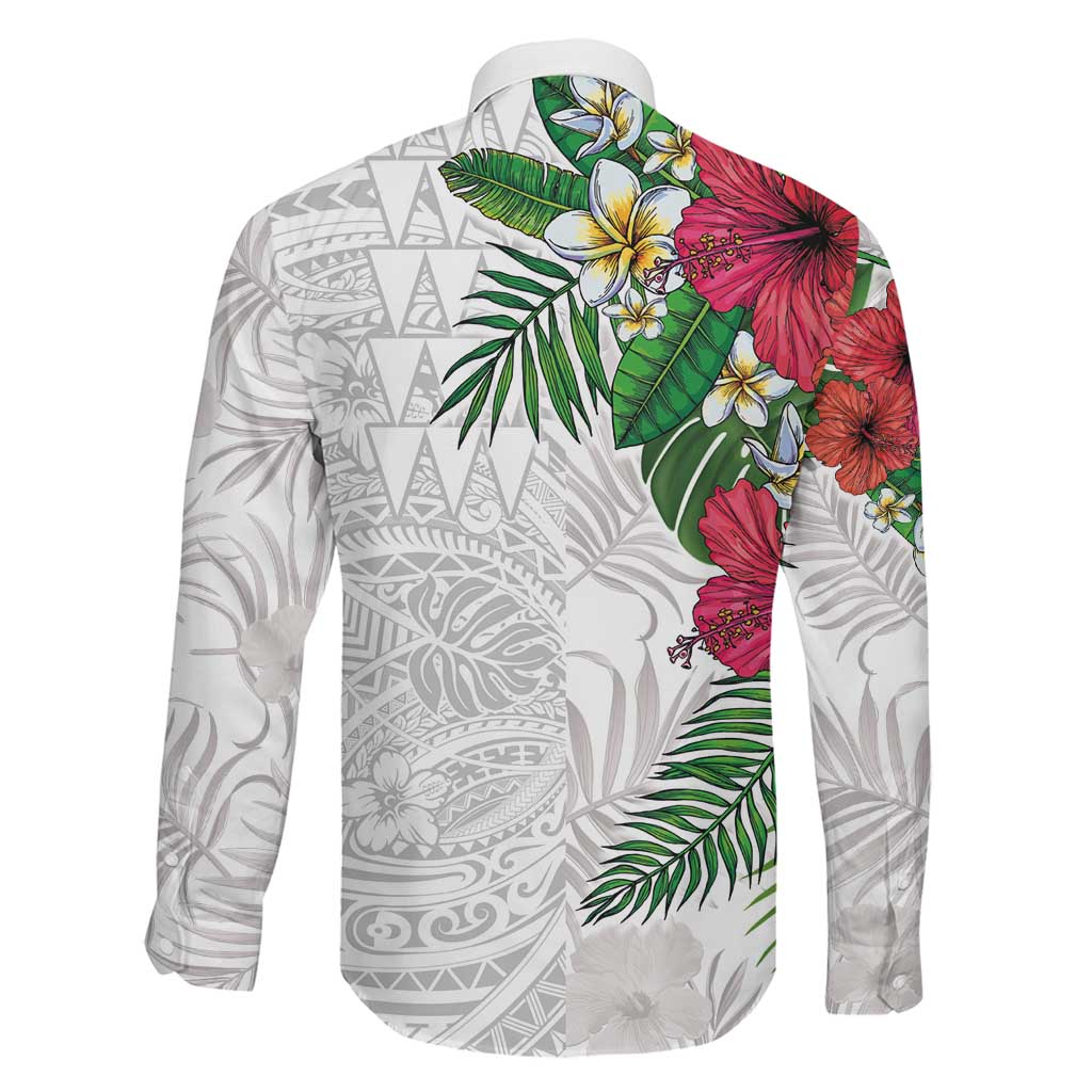 Hawaiian Tropical Plants Family Matching Short Sleeve Bodycon Dress and Hawaiian Shirt Kakau Tattoo and Polynesian Pattern Half White Color LT03 - Polynesian Pride