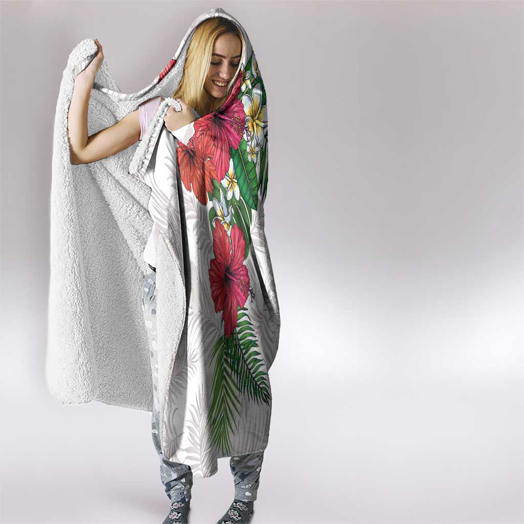 Hawaiian Tropical Plants Hooded Blanket Kakau Tattoo and Polynesian Pattern Half White Color LT03 - Polynesian Pride