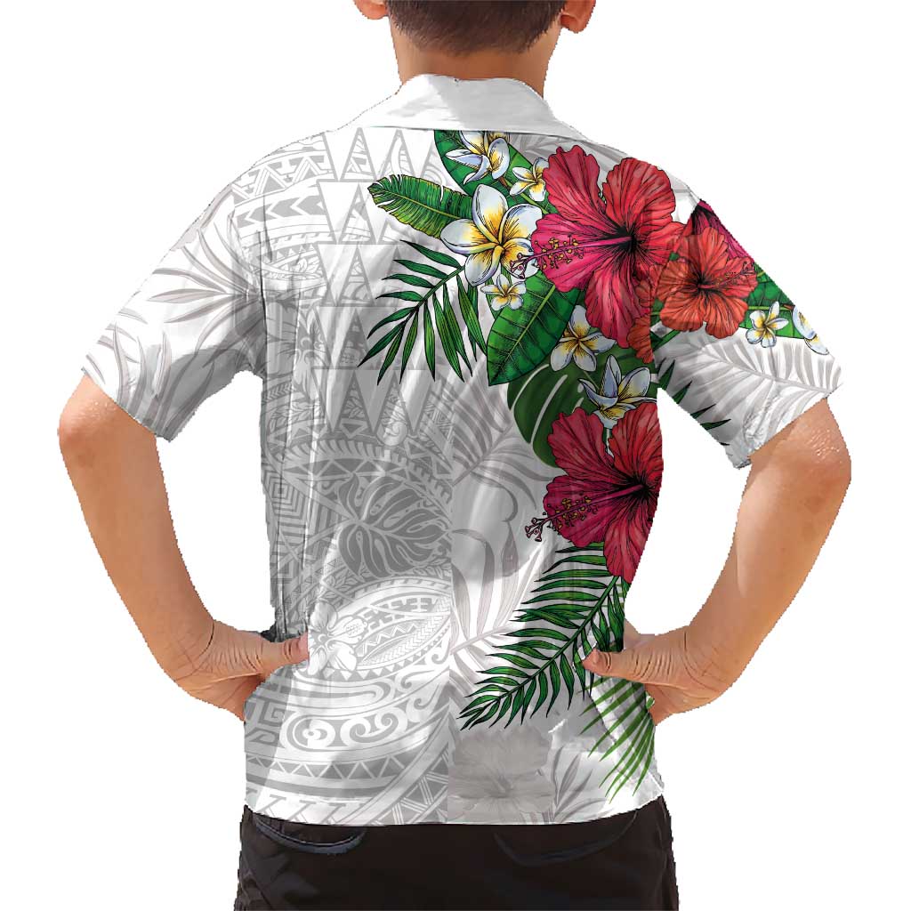 Hawaiian Tropical Plants Kid Hawaiian Shirt Kakau Tattoo and Polynesian Pattern Half White Color LT03 - Polynesian Pride