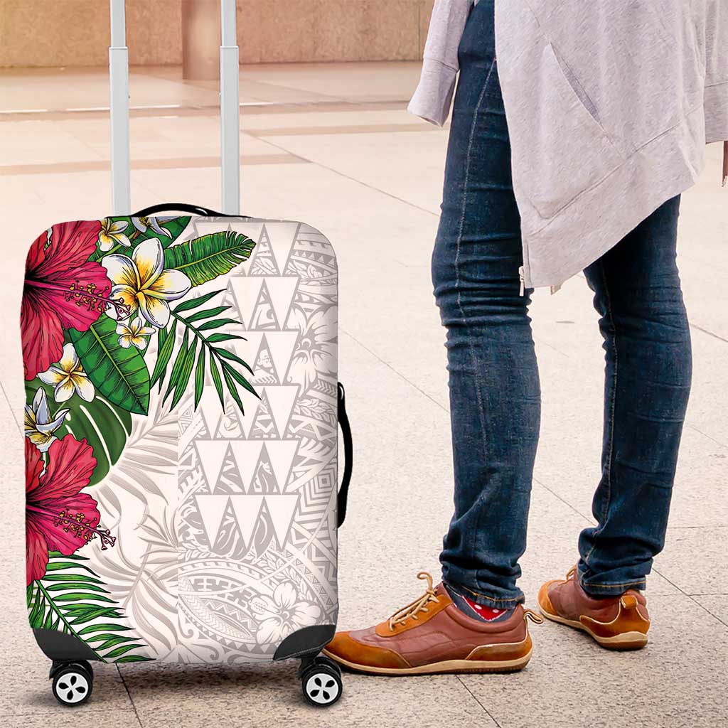Hawaiian Tropical Plants Luggage Cover Kakau Tattoo and Polynesian Pattern Half White Color